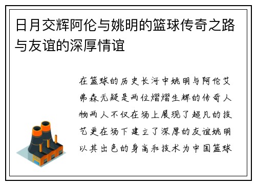 日月交辉阿伦与姚明的篮球传奇之路与友谊的深厚情谊